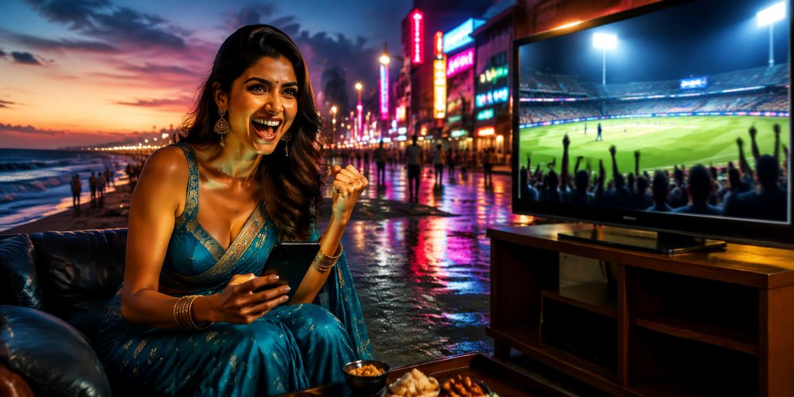 Crowded cricket stadium in India under lights during a major cricket tournament